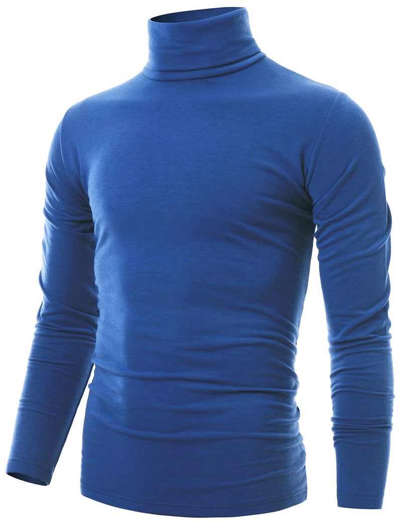 Ohoo Men's Fleece Turtleneck Sweater Slim Fit Lightweight Pullover / DCT001-BLUE-S - Image 1
